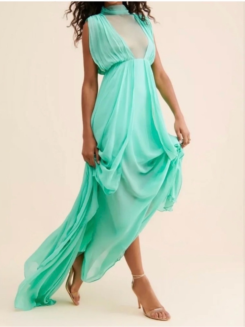 Forever That Girl ‘Bare Shine’ Sheer Plunge Dress